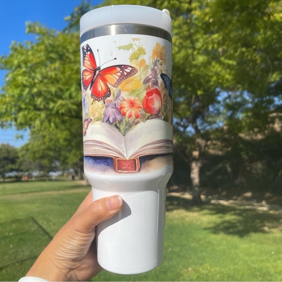 40 oz Colorful Book and butterfly Double-wall vacuum insulation Tumbler with str - Picture 8 of 10